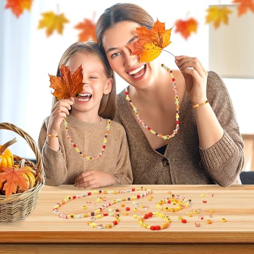 Fall Polymer Clay Beads for Thanksgiving Jewelry Bracelet Making | 8mm Autumn Polymer Clay, Ideal for Holiday Crafts, DIY Thanksgiving Festive Jewelry, 300Pcs Maple Leaf Pumpkin Turkey Shapes - color: Autumn Color
