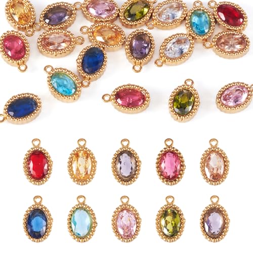 Beadthoven 20Pcs 18K Gold Plated Rhinestone Charms Pendants Small Crystal Oval Charms Faceted Glass Cubic Zirconia Birthstone Charm for DIY Necklace Bracelet Earring Jewelry Making Crafts - color: Oval Faceted