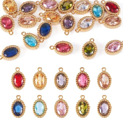 Beadthoven 20Pcs 18K Gold Plated Rhinestone Charms Pendants Small Crystal Oval Charms Faceted Glass Cubic Zirconia Birthstone Charm for DIY Necklace Bracelet Earring Jewelry Making Crafts - color: Oval Faceted