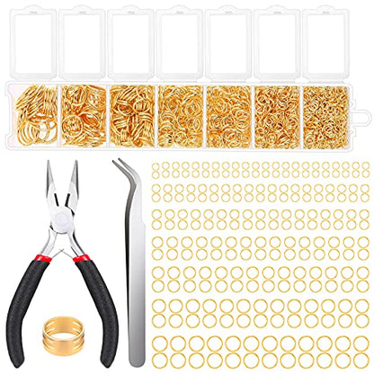 Paxcoo Gold Jump Rings for Jewelry Making - 1500Pcs Necklace Repair Kit With Supplies and Pliers for Bangle Charms, Earrings and Nail Piercing - color: Gold