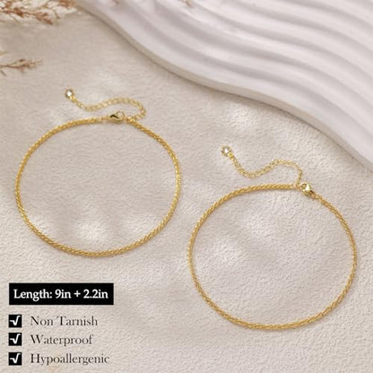 Gold Silver Ankle Bracelets for Women Waterproof 14K Gold Plated Anklets for Women Non Tarnish Dainty Layered Beaded Heart Anklet Set Summer Beach Foot Chain Jewelry Gifts Trendy Stuff - color: B- Layered Anklets
