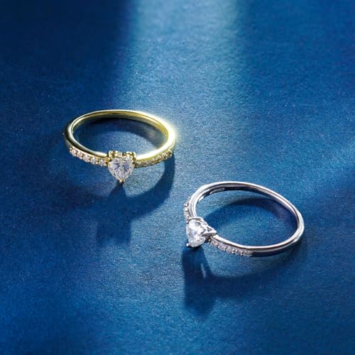 Heart Moissanite Promise Ring for Her | 0.5CT D Color VVSI , 925 Sterling Silver Heart Shaped Solitaire Ring with Pavé Band, Wedding Anniversary Valentine's Day Gift - color: Silver