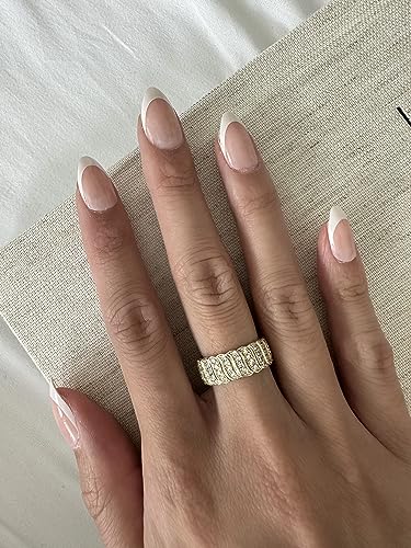 PAVOI 14K Gold Plated Chunky Ring | Cubic Zirconia Stackable Rings | Chunky Wide Band for Women - color: Yellow Gold