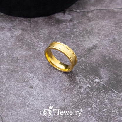 555Jewelry 4mm Sandblast Stainless Steel CZ Wedding Band Ring for Women & Men - color: Gold Style 7