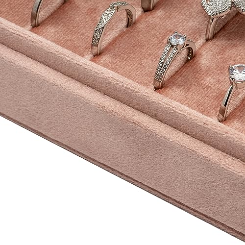Velvet Ring Organizer Display Tray Jewelry Box Earring Holder Case | for Wedding Birthday Christmas Day (Blush Peach) - color: Blush Peach