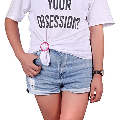 Boao 8 Pcs Scarf Ring Clip Shirt Ties Clips for Women Resin Clothes Corner Knotted Button Round Circle Shirt Clips Buckle Tshirt Clip Tightener for Loose Clothes Halloween 80s Accessories - style: Fresh Style