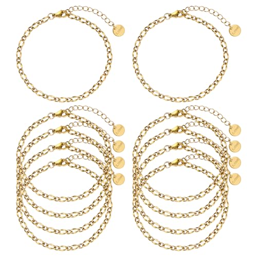 UMAOKANG 10PCS Gold Stainless Steel Lip Chains Bracelet for Jewelry Making | PVD Gold Plating Hand Chain Bracelets Bulk Permanent Bracelet Kit - color: 10pcs Lip Gold