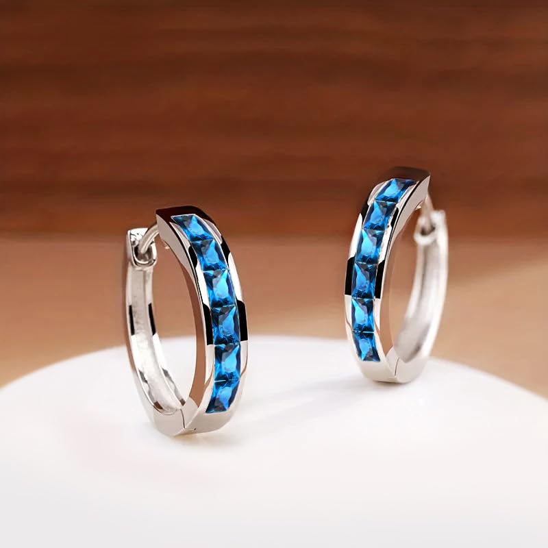 Fashionable Hoop Earrings with Princess Square Cubic Zirconia for Women - color: E4275