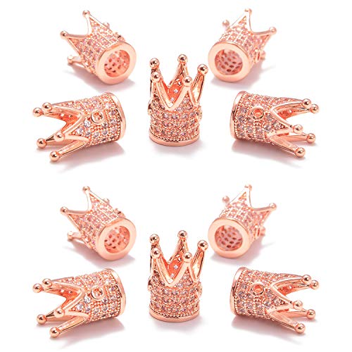 AD Beads Zircon Pave Rhinestones Crown Big Hole Bracelet Connector Spacer Beads (10 Pcs Clear on Rose Gold Crown (9x12mm)) - color: 10 Pcs Clear on Rose Gold Crown (9x12mm)
