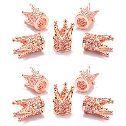 AD Beads Zircon Pave Rhinestones Crown Big Hole Bracelet Connector Spacer Beads (10 Pcs Clear on Rose Gold Crown (9x12mm)) - color: 10 Pcs Clear on Rose Gold Crown (9x12mm)