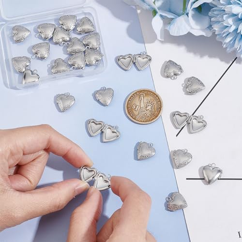 UNICRAFTALE Stainless Steel Memory Locket Pendants Heart Floating Locket Pendants Flat Round Living Memory Pendant Photo Frame Lockets Pendant for DIY Necklaces Jewelry Making - style: Heart