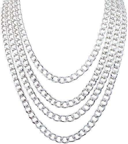 4 Pack 18/20/22/24inch Different Size Fake Gold Chain Hip Hop Rapper Faux Gold Stainless Steel Chunky Chain for 80's, 90's Party W: 8mm for Women Men - color: 4Pack-Silver