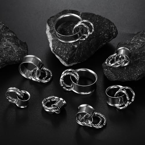 1 Pair Basic gauges+2 twisty rings Ear Tunnels Plugs 316 Stainless Steel Ear Gauges Weight Saddle Plugs Hypoallergenic expander Piercing Body Jewelry 00g 0g-1'' - color: Twisty-Silver, size: 10 mm
