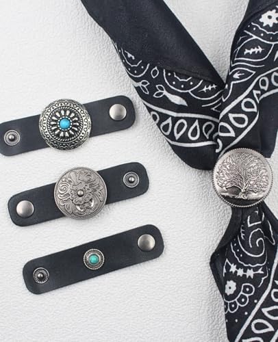 PEARLY JUN 4Pcs Western Bandana Scarf Ring Neckerchief Slide Buckle for Men Women Silk Scarves Cowboy Accessories - color: Silver a