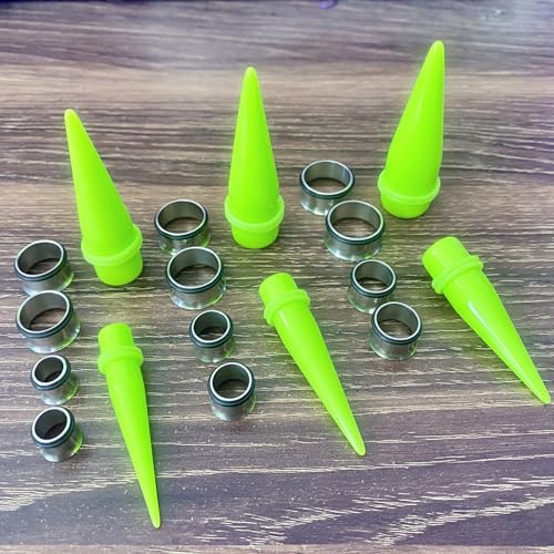 24PC Ear Gauge Stretching Kit Acrylic Tapers and Surgical Steel Tunnels Plugs 00G-20MM Gauge Stretching Kit - color: NG-Silver