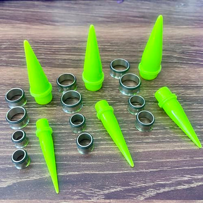 24PC Ear Gauge Stretching Kit Acrylic Tapers and Surgical Steel Tunnels Plugs 00G-20MM Gauge Stretching Kit - color: NG-Silver