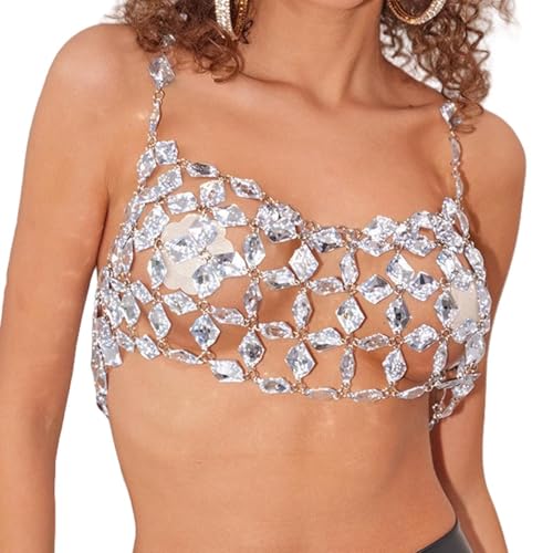 Rhinestones Body Chain Suit Silver Crystal Bikini Bra Underwear Sexy Sparkly Party Body Jewelry Accessories for Women - color: Silver