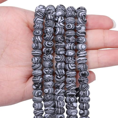 Songxi 5x8mm Natural Black and White Peacock Stone Rondelle Beads, 75PCS Spacer Round Loose Abacus Beads for Jewelry Making, Gemstone for Bracelet Necklace Earrings, Arts and Crafts - color: Black And White Peacock Stone