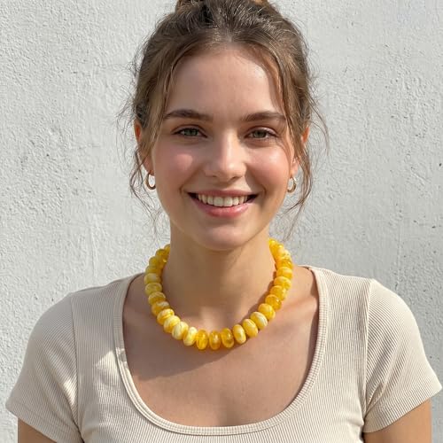 Elegance 11 designs Colorful Chunky Beaded Necklace for Women,Thick Acrylic Disc Bead Choker Statement Necklace Cute Trendy Necklaces Jewelry Gifts for Women - color: Yellow