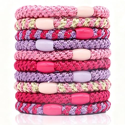 10-Piece Hair Ties: Soft Knitted Hair Tie for Thick/Coarse/Curly Hair. Gentle Hair Ties No Damage—Secure & Protect Strands (Pink) - color: Pink