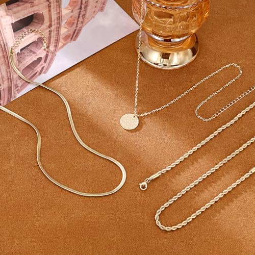 CHESKY Gold Layered Necklaces Set, 14K Gold Plated Paperclip Chain Stack | 3 Pcs Dainty Layering Necklaces, Gold CZ Pendant Necklace Trendy Jewelry Gift for Women Daily Wear - style: bar-gold