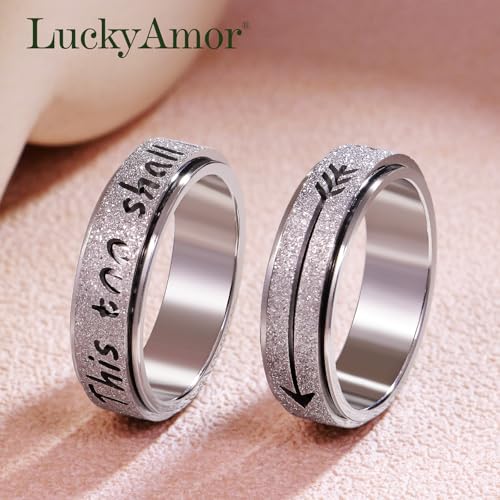 Fidget Spinner Ring for Women - THIS TOO SHALL PASS Stainless Steel 18K Gold Plated Anxiety Rotating Inspirational Ring for Stress Relief, Thumb Hope Rings Jewelry Gift for Women Men - color: Silver
