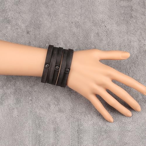 JAOYU Punk Leather Cuff Bracelet Goth Leather Wristband Rock Bracelet Biker Bracelet for Men Leather Armband Black Handmade Jewelry - color: Wrap Leather Bracelet