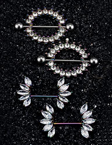 Cisyozi Butterfly Nipple Rings 14G Nipple Piercing Jewelry Stainless Steel Nipple Tongue Ring Barbell Piercing Jewelry for Women 14mm Silver Black Purple Rose Gold 7Pairs - color: 14G(1.6mm) Purple Set