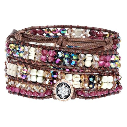JR.DM Boho Beaded Bracelets for Women - Handmade Adjustable Crystal Natural Stone Bead Wrap Bracelets, Bohemian Jewelry Braided for Unique Birthday Gifts - color: A2 Amethyst