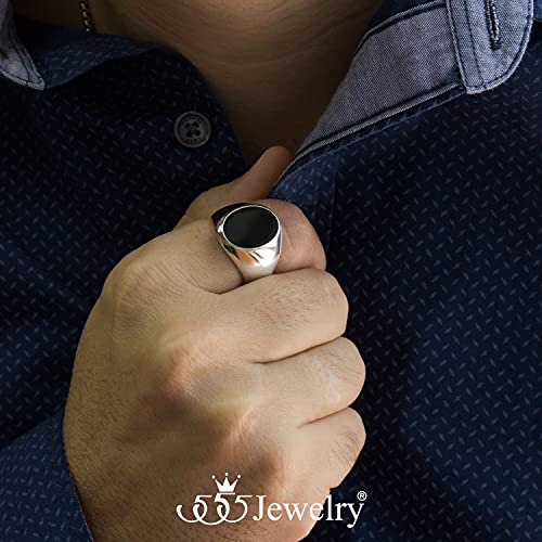 555Jewelry Stainless Steel High Polish Plain Oval Black Onyx Signet Ring for Men - color: Silver