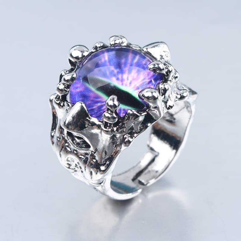 Rrdaily Gothic Punk Devil Evil Eye Rings, Open Adjustable Crystal Dragon Eagle Claw Locomotive Biker Ring for Men Party Gifts - color: Purple