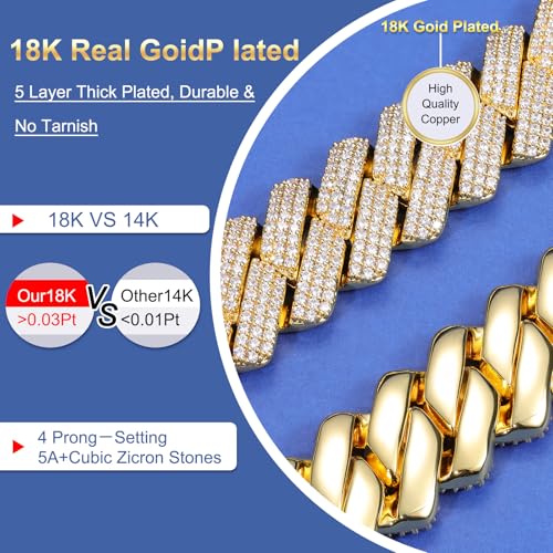 Ucciyo 30MM/25MM Cuban Link Chain for Men, Luxury Iced Out Diamond Chain | Luxurious Diamond-Simulated, Large Miami Cuban Style, 18K Gold Plated - color: 25MM-Gold, size: 26 Inch