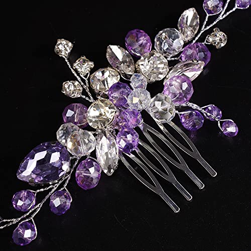 JWICOS Crystal Bride Wedding Hair Comb Rhinestone Bridal Hair Clip Glitter Wedding Hair Accessories for Women and Girls (Purple) - color: Purple