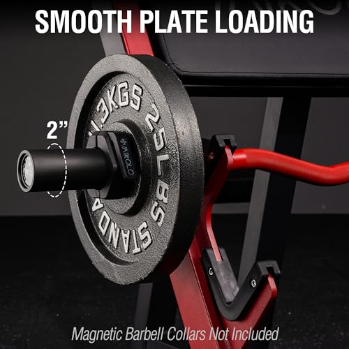 Mikolo EZ Curl Bar, 2 Inch Olympic Curl Bar for Biceps and Triceps, 47” Curling Bar with Knurled Grip, 700LB Barbell Bar with Multi-Angle Wrist-Friendly Design - color: Red