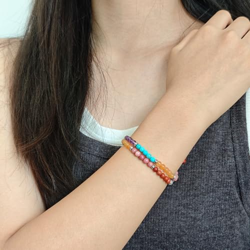 Natural Healing Gemstone Bracelet Handmade Yoga Stretch Elastic Bracelet Stress Relief Crystal Jewelry for Men and Women - color: All things cute (Good Attitude), size: 4mm