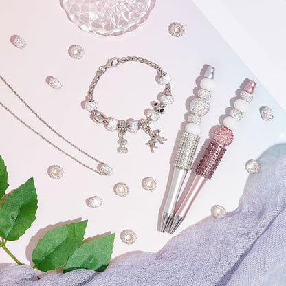 Junkin 120 Pcs Large Hole Beads 11 mm European Crystal Charm Spacer Rhinestone Colorful European Beads for Pens Making Bulk Beadable Pens Jewelry Making Supplies DIY Crafts Bracelet(Clear White) - color: Clear White