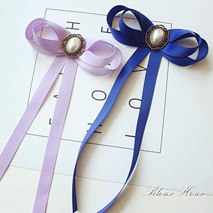 FASELE JKQBUX Women's Brooch Pin pearl Jk preppy style Pre Neck Tie Wedding Party Bow for Women Student Bow Tie accessory - color: Light Purple
