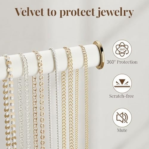 pickpiff Jewelry Holder Organizer with Velvet, Adjustable 10"-17" Tall, Metal Stand for Display Bracelet, Necklace, Earrings, Rings, White and Gold