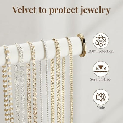 pickpiff Jewelry Holder Organizer with Velvet, Adjustable 10"-17" Tall, Metal Stand for Display Bracelet, Necklace, Earrings, Rings, White and Gold