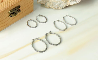 Hoops & Loops 925 Sterling Silver Cubic Zirconia Inside Out Oval Hoop Earrings for Women, 20mm 25mm 30mm - color: 30mm-Silver