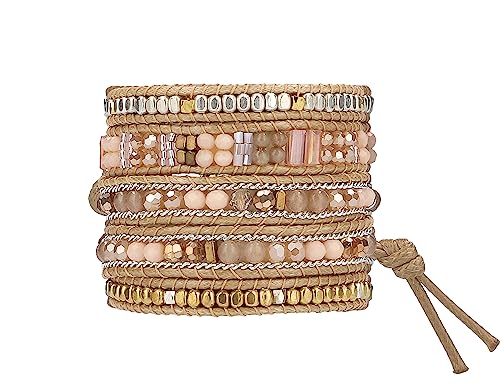 Bracelet for Women – Handmade Vegan Boho Natural Stone Layered Bracelet, Thailand Bohemian Stackable Beaded Wrap Bracelets, Summer Hippie Bracelet Stack, Fashion Jewelry Gifts - color: A21-Sand