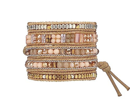 Bracelet for Women – Handmade Vegan Boho Natural Stone Layered Bracelet, Thailand Bohemian Stackable Beaded Wrap Bracelets, Summer Hippie Bracelet Stack, Fashion Jewelry Gifts - color: A21-Sand