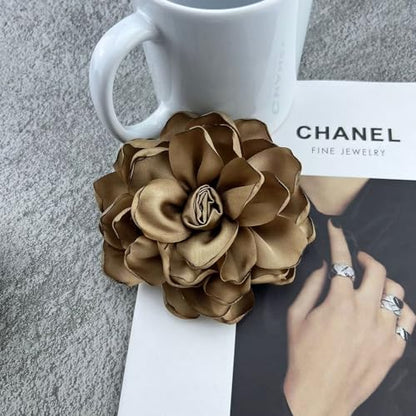 Dainty Fabric Rose Flower Large Brooch Lapel Pins Flower Brooches Pin Classic for Wedding Party Dance Banquet for Women Dress Suit Clothes Accessories Jewelry 100mm - color: Brown