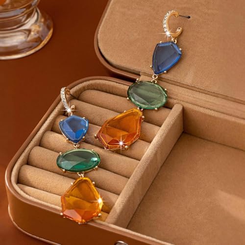 Gemstone Earrings for Women Rhinestone Crystal Dangle Drop Teardrop Gold Hoop Statement Dainty Earrings Boho Jewelry Gifts
