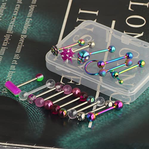 14G Surgical Steel Tongue Rings for Women Men Acrylic Clear Tongue Piercing Jewelry Teaser Slave Ring Skull/Flower/Silicone Soft Spike Ball/CZ/Door Knocker/Pill Tongue Barbell Bars 5/8inch - color: 16pcs mix