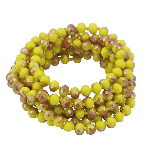 Firstmeet Fashion Beads Rope Knot Long Beaded Necklace Versatile 60" Strand Costume Jewelry for Women - color: XL-1182-Half Colorful Yellow