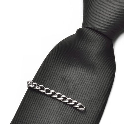Mens Chain Tie Clips For Men Unique Silver Black Gold Tie Bar Round Stainless Steel Tie Clip - style: BLACK