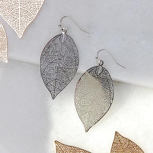 Leaf Earrings for Women - Gold or Silver Tone Filigree Dangle Earrings | Plated in Gold Tone or Silver Tone - color: 2.2" inch - Small Silver