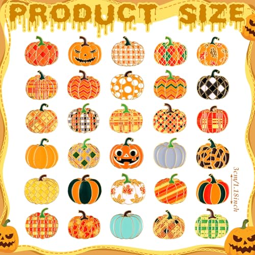 30/60 Pcs Cute Enamel Pins Bulk Plant Flower Animal Halloween Gothic Fall Pumpkin Cartoon Lapel Pin Brooches Jewelry Gift for Backpack Clothes Hats Accessories - style: Pumpkin