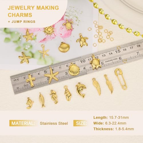 19PCS Gold Plated Stainless Steel Mixed Bulk Charms Pendants DIY for Necklace Bracelet Jewelry Making and Crafting - color: Gold